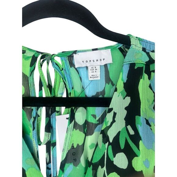 NWT TOPSHOP ASOS LONG SLEEVE GODET MINI TEA DRESS IN GREEN FLORAL PRINT SIZE 4 - Picture 5 of 10